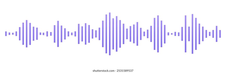 Schallwellen- oder Sprachnachrichtenwellenform. Podcast, Medienaufzeichnung, Radiosignal. Dezibel-Audioaufzeichnungssymbol einzeln auf weißem Hintergrund. Ausgleichsleitung