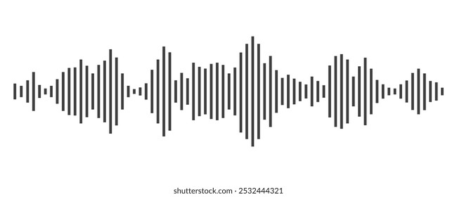 Sound wave or voice message waveform. Podcast, media record, radio signal. Decibel audio record icon isolated on white background. Equalizer line