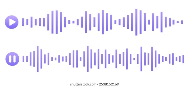 Schallwellen- oder Sprachnachrichtenwellenform. Podcast, Medienaufzeichnung, Radiosignal. Dezibel-Audioaufzeichnungssymbol einzeln auf weißem Hintergrund. Ausgleichsleitung