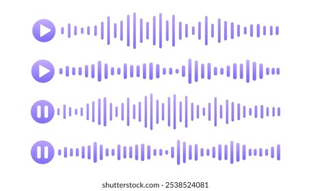 Sound wave or voice message waveform. Podcast, media record, radio signal. Decibel audio record icon isolated on white background. Equalizer line