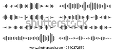 Sound wave or voice message waveform. Podcast, media record, radio signal. Decibel audio record icon isolated on white background. Equalizer line