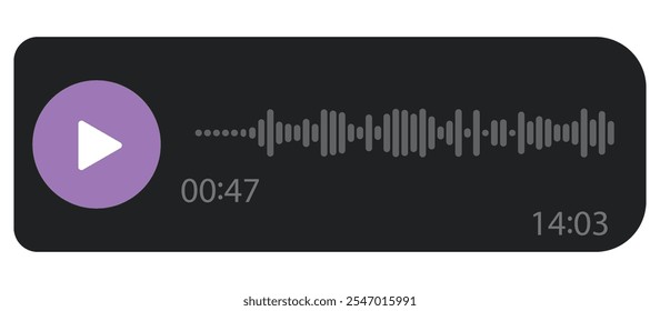 Klangwelle der Stimme. Soundleiste des Musik-Players. Audio-Sprachspektrumgeräusch mit Wiedergabetaste. Mobile Messenger App Chat. Equalizer-Symbol mit Schallwellenlinie. Vektorgrafik.