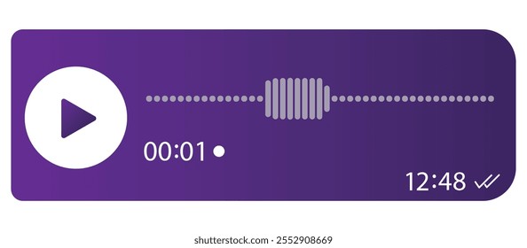 Klangwelle der Stimme. Soundleiste des Musik-Players. Audio-Sprachspektrumgeräusch mit Wiedergabetaste. Mobile Messenger App Chat. Equalizer-Symbol mit Schallwellenlinie. Vektorgrafik.