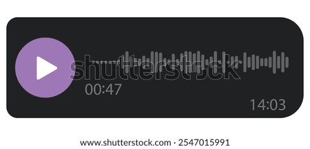 Sound wave of voice. Music player soundbar. Audio speech spectrum noise with play button. Mobile messenger app chat. Equalizer icon with soundwave line. Vector illustration.