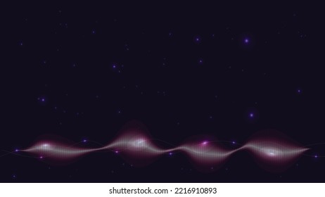 Sound wave voice vibrations dotted lines deep sky background.
