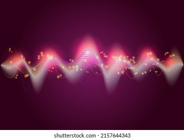 Sound wave and wireframe among glitter, abstract background.
