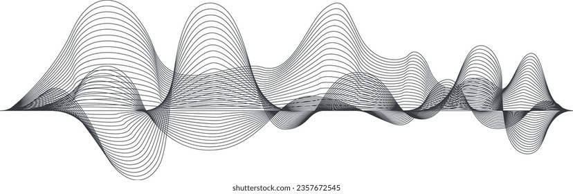 Sound waveform. Black line pulse signal. Amplitude shape