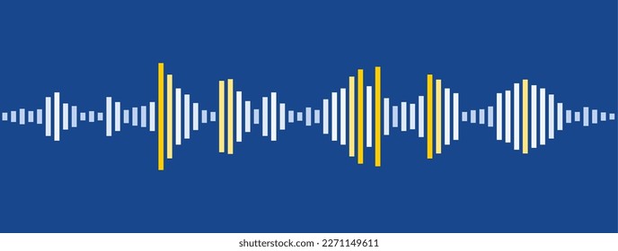 Sound waveform equalizer lines. Audio sound wave vector graphics on blue.