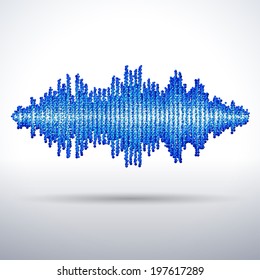 Sound waveform made of chaotic blue balls