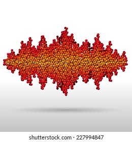 Sound waveform made of chaotic orange balls