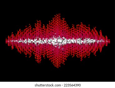 Sound waveform made of chaotic red balls