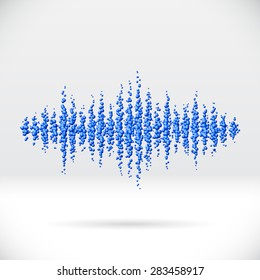 Sound waveform made of chaotic scattered blue balls