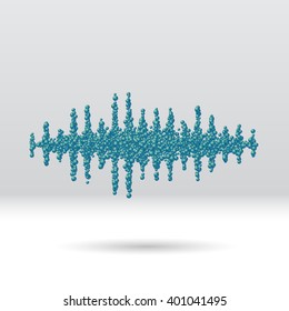 Sound waveform made of chaotic scattered blue balls