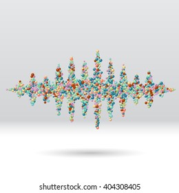 Sound waveform made of chaotic scattered colorful balls