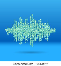 Sound waveform made of chaotic scattered blue balls