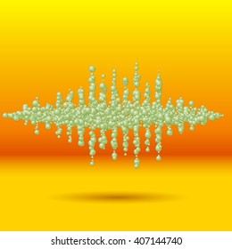 Sound waveform made of chaotic scattered green balls