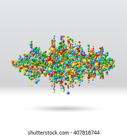 Sound waveform made of chaotic scattered colorful balls