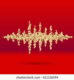 Sound waveform made of chaotic scattered yellow balls