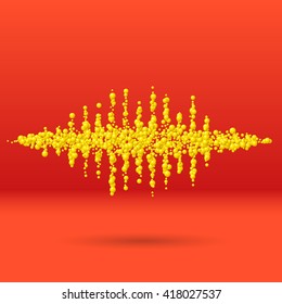 Sound waveform made of chaotic scattered yellow balls