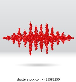 Sound waveform made of chaotic scattered red balls