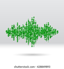 Sound waveform made of chaotic scattered green balls