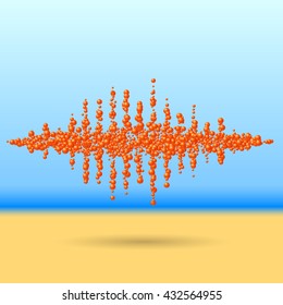 Sound waveform made of chaotic scattered red balls