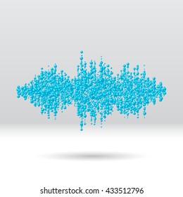 Sound waveform made of chaotic scattered blue balls