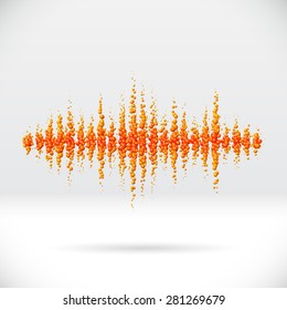 Sound waveform made of scattered orange soda bubbles