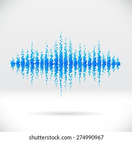 Forma de onda sonora hecha de bolas azules dispersas con tema de agua