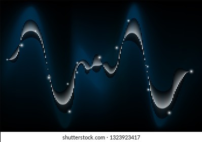 Sound waveform or sine wave. Player, playback or sound processing. Digital sound analysis. Metallic profile