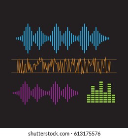  Sound Waveforms. Sound waves and musical icons