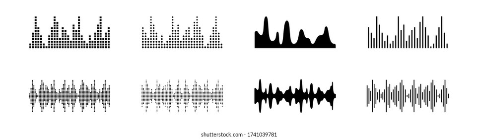 Sound waves abstract element set isolated black icon, vector illustration 