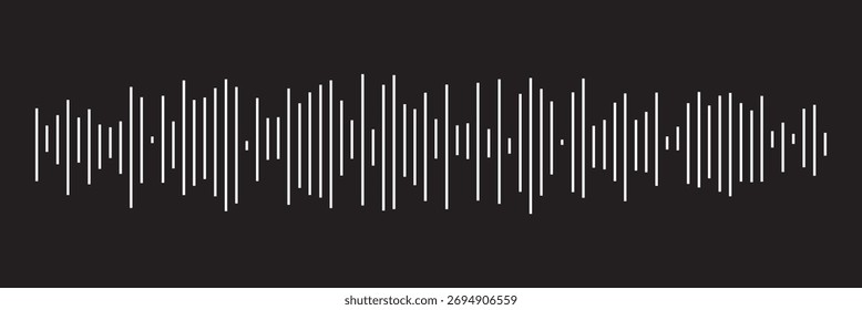 Ondas de som e elementos de forma de onda de áudio. Formas de faixa de música ou música. Visualização do sinal de voz. Conjunto de ícones da onda de som digital. Elemento gráfico vetorial de pulso de frequência de ritmo musical. Fundo preto. 