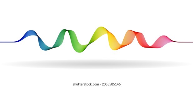 Sound waves. Background with flow lines. Color music equalizer. Abstract technology banner. Colorful sounwaves on white backdrop. Soft rainbow waveform track. Vector illustration. Curve audio spectrum