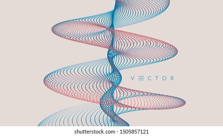 Sound waves. Big data visualization. Array with dynamic particles. Abstract grid design. 3d vector illustration for science or technology. 