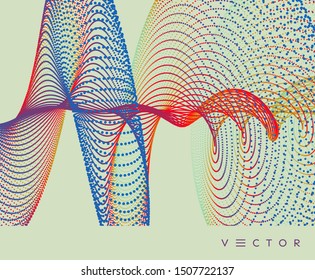 Sound waves. Big data visualization. Array with dynamic particles. Abstract grid design. 3d vector illustration for science or technology. 