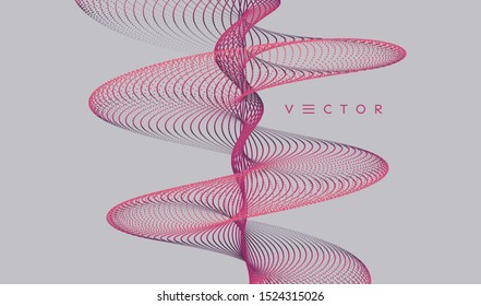 Sound waves. Big data visualization. Array with dynamic particles. Abstract grid design. 3d vector illustration for science or technology. 