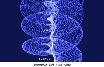 Sound waves. Big data visualization. Array with dynamic particles. Abstract grid design. 3d vector illustration for science or technology. 