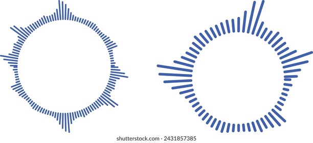 Colección de ondas de sonido. Onda de alta frecuencia. Ecualizador de música. Interferencia en la grabación de voz. Conjunto de ondas de sonido. Ondas de sonido, ecualizador, ondas de audio, señal de radio. Plantilla de ecualizador de podcast. Vector 