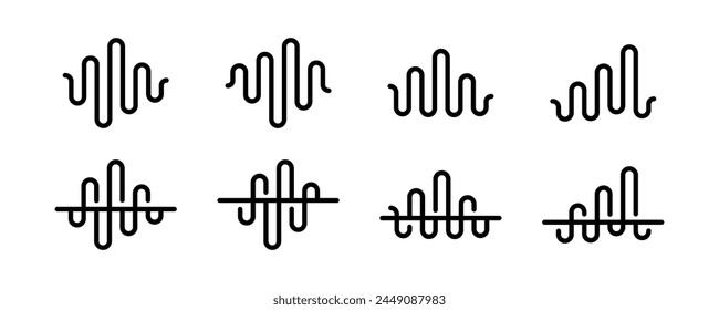 Sound waves collection. Music equalizer. Analog and digital audio signal. Voice recording symbol. High frequency radio wave. 
