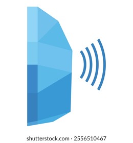 Sound waves are coming from a polygonal blue voice assistant