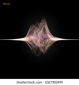 Sound waves of different colors in space with dark background. Vector illustration.