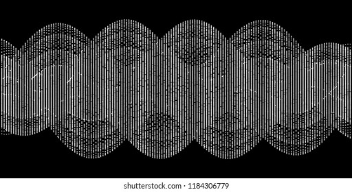 Sound waves. Dynamic effect. Vector illustration with particle. 3D grid surface. 