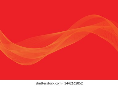 Sound waves of dynamic particles flow in the dark. Abstract vague vector background lines. beautiful red wave