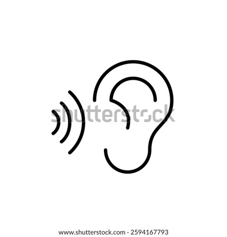Sound waves and ear. Hearing protection, voice and speech recognition. Hearing accessibility. Pixel perfect, editable stroke vector icon