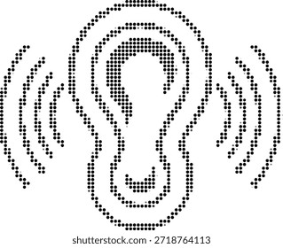Ondas de sonido que entran en un oído hecho de puntos negros sobre fondo blanco