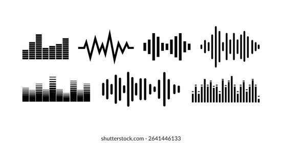 Sound waves, Equalizer, Audio waves, Radio signal, Music. Recording vector design