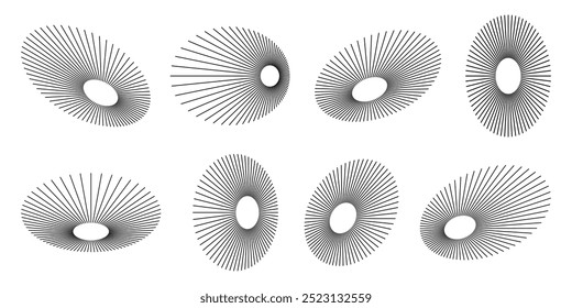 Conjunto de equalizador de ondas de som, Ondas de áudio Circle de radiofrequência. Elementos de design vetorial isolados.