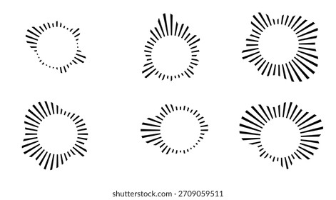 Conjunto de ecualizador de ondas de sonido, ondas de audio de círculo de frecuencia de radio. Elementos de diseño de Vector aislados.