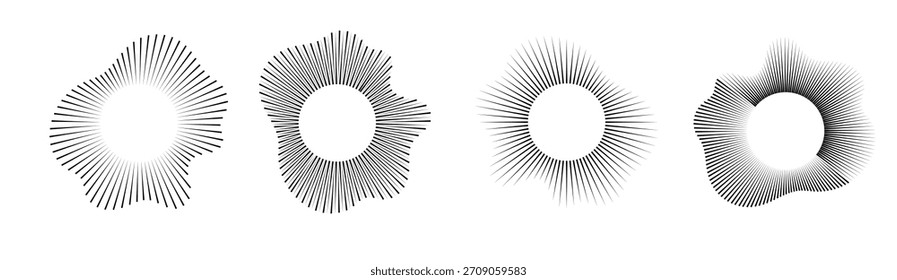 Conjunto de ecualizador de ondas de sonido, ondas de audio de círculo de frecuencia de radio. Elementos de diseño de Vector aislados.